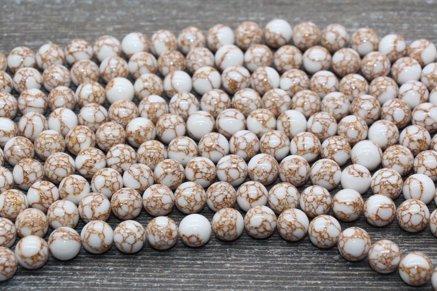 Gold Lace Turquoise Beads, White Turquoise with Gold Lace Gemstone Beads, Smooth Round Beads, Sizes 4mm 6mm 8mm 10mm 12mm, 15.5 inch, #210