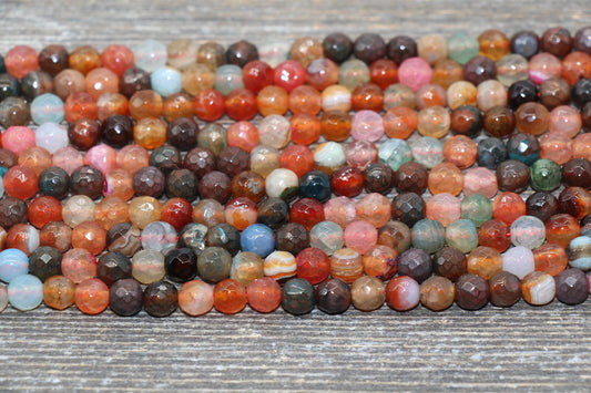 Faceted Tourmaline Agate Beads, Multicolor Gemstone Round Loos Beads, Sizes 6mm 8mm 10mm 12mm 14mm, Full Strand 15.5 inch, #212
