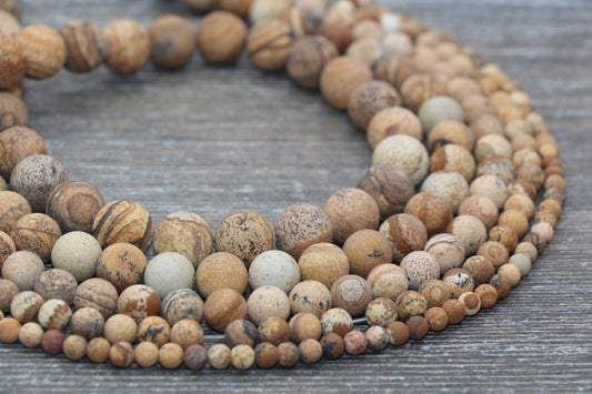 Matte Picture Jasper Beads, Frosted Gemstones Round Loose Beads, Jewelry Making Bracelet Beads, 4mm 6mm 8mm 10mm,12mm, 15.5'' Strand, #221