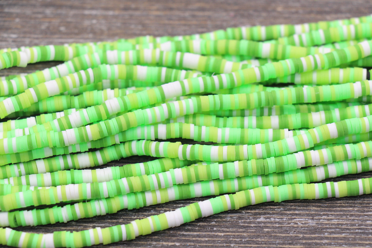 4mm Multicolor Green Heishi Beads, Multicolored Polymer Clay Disc Beads, Rainbow African Disc Beads, Vinyl Heishi, 16 inch Strand #189