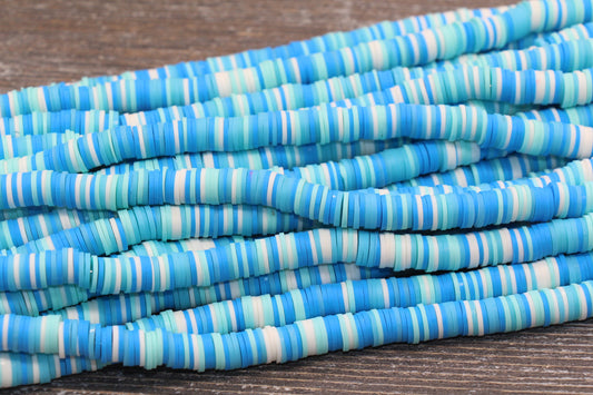 8mm Multicolored Heishi Beads, Blue Multicolor Polymer Clay Disc Beads, African Disc Beads, Vinyl Heishi, 16 inch Strand #240