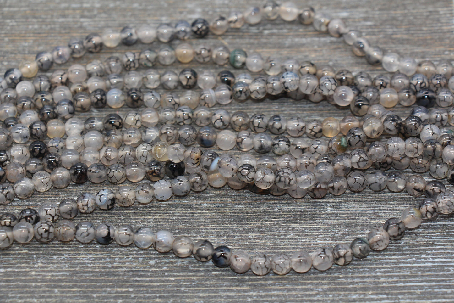 Black Dragon Vein Agate Beads, Dragon Vein Gemstone Smooth Round Beads, Agate Gemstone Beads, 4mm 6mm 8mm 10mm, Full Strand 15.5 inch, #95