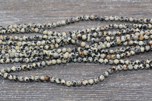 Dalmatian Jasper Beads, Black Spotted Dot Gemstone Smooth Round Beads, Size 6mm 8mm 10mm 12mm, Full Strand 15.5 inch, #108