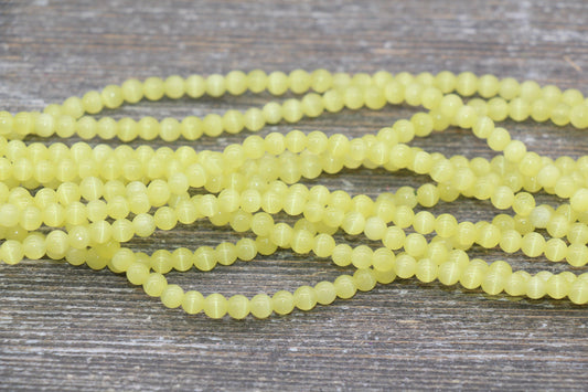 Yellow Cat Eye Beads, Yellow Round Beads, Smooth Round Beads, Jewelry Making Bracelet Beads, Size 4mm 6mm 8mm 10mm 12mm, 15.5'' Strand #223