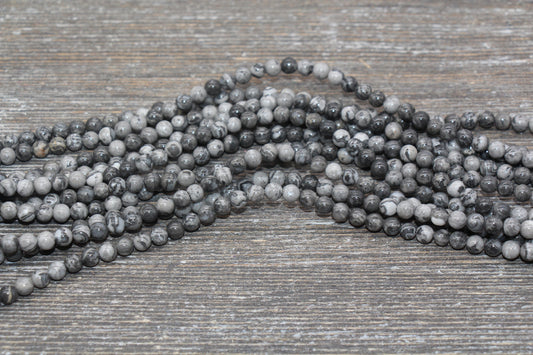 Gray Map Jasper Beads, Gray Gemstone Round Beads, Jewelry Making Bracelet Beads, Size 4mm 6mm 8mm 10mm 12mm, 15.5'' Strand, #11