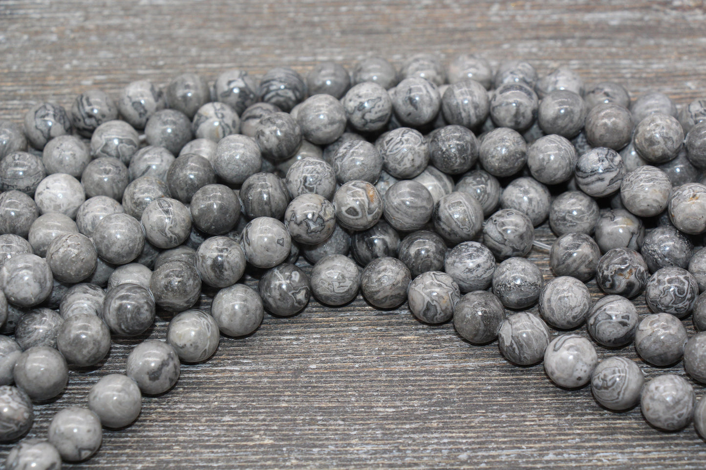 Gray Map Jasper Beads, Gray Gemstone Round Beads, Jewelry Making Bracelet Beads, Size 4mm 6mm 8mm 10mm 12mm, 15.5'' Strand, #11