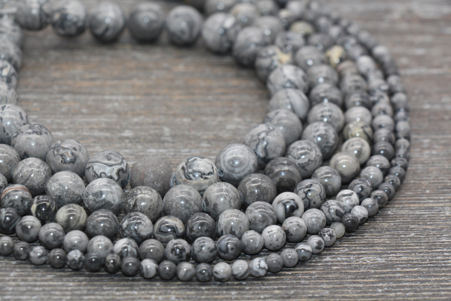 Gray Map Jasper Beads, Gray Gemstone Round Beads, Jewelry Making Bracelet Beads, Size 4mm 6mm 8mm 10mm 12mm, 15.5'' Strand, #11