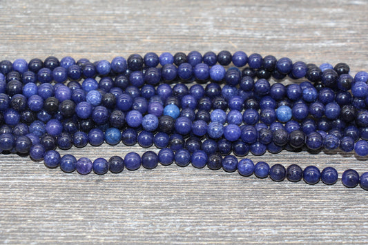 Blue Sodalite Beads, Blue Gemstone Loose Beads, Smooth Round Beads, Size 6mm 8mm 10mm, Full Strand 15.5" #228