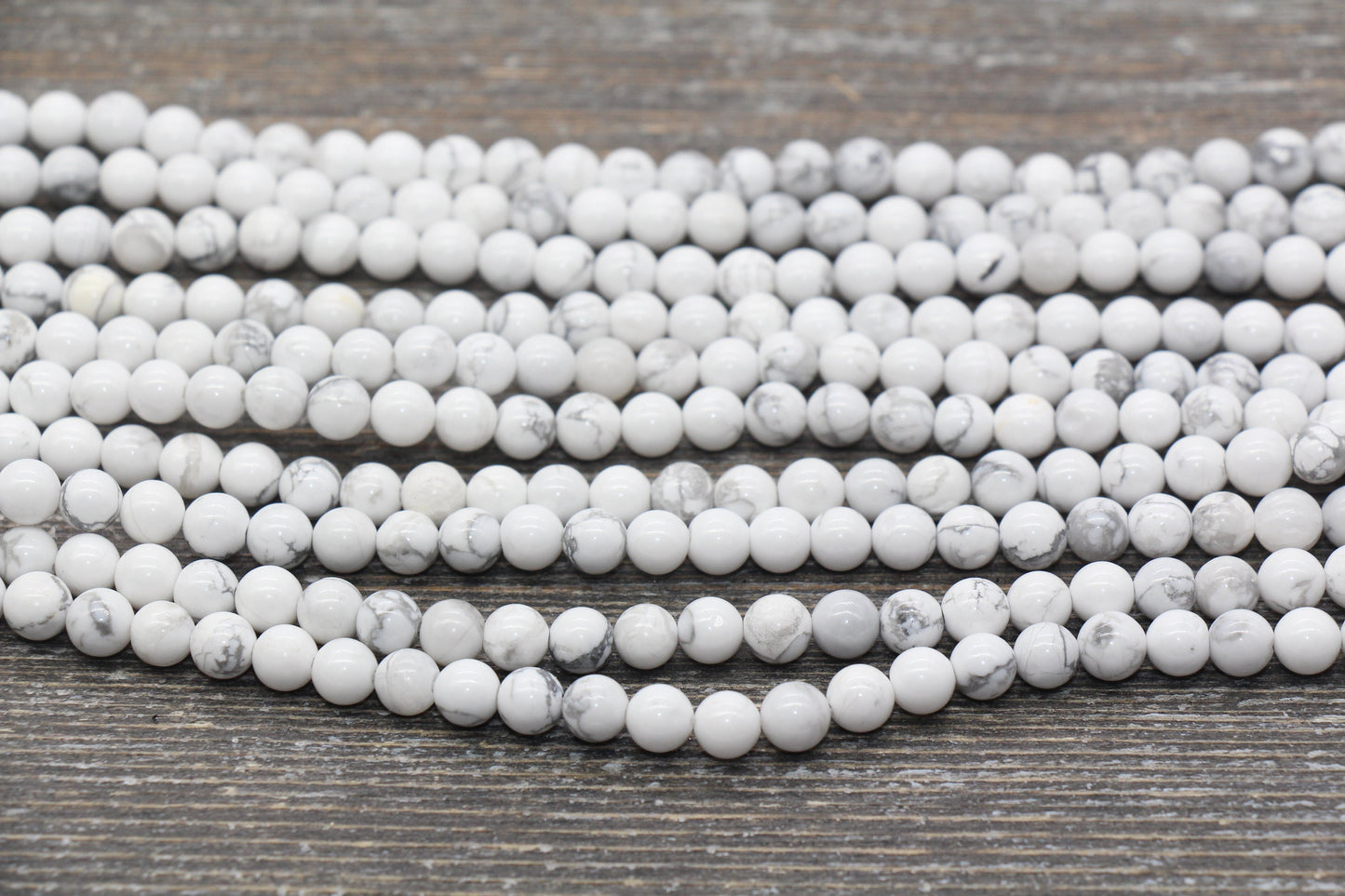 White Howlite Beads, Howlite Smooth Gemstones Round Beads, Sizes 6mm 8mm 10mm, Full Strand 15.5" #29