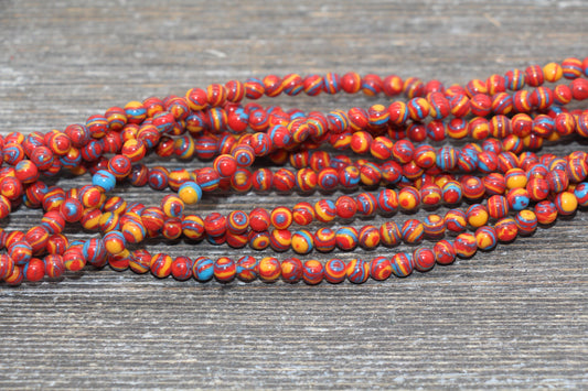 Malachite Beads, Peacock Beads, Smooth Gemstone Round Beads, Mixed Colors Red Blue and Yellow Beads, Sizes 6mm 8mm 10mm 12mm #105
