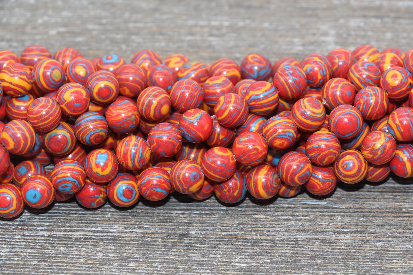 Malachite Beads, Peacock Beads, Smooth Gemstone Round Beads, Mixed Colors Red Blue and Yellow Beads, Sizes 6mm 8mm 10mm 12mm #105