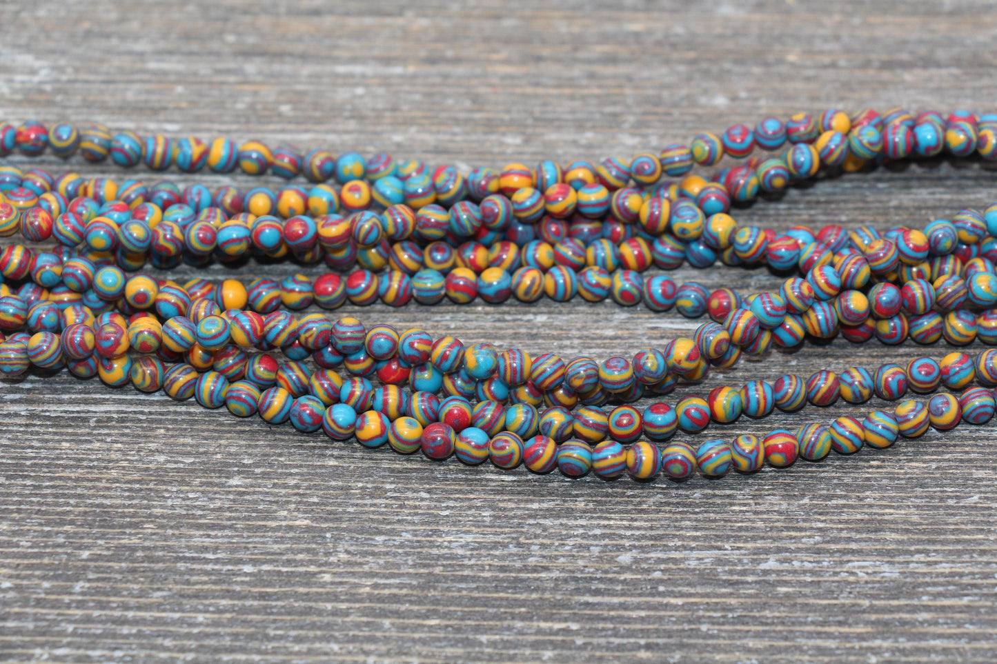 Peacock Stone Beads, Malachite Synthetic Beads, Smooth Gemstone Round Beads, Red Yellow and Blue Beads, Sizes 4mm 6mm 8mm 10mm 12mm #158