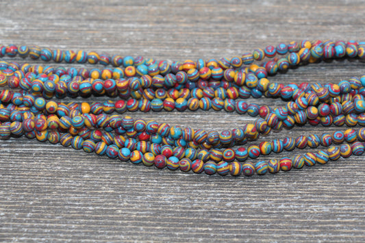 Peacock Stone Beads, Malachite Synthetic Beads, Smooth Gemstone Round Beads, Red Yellow and Blue Beads, Sizes 4mm 6mm 8mm 10mm 12mm #158