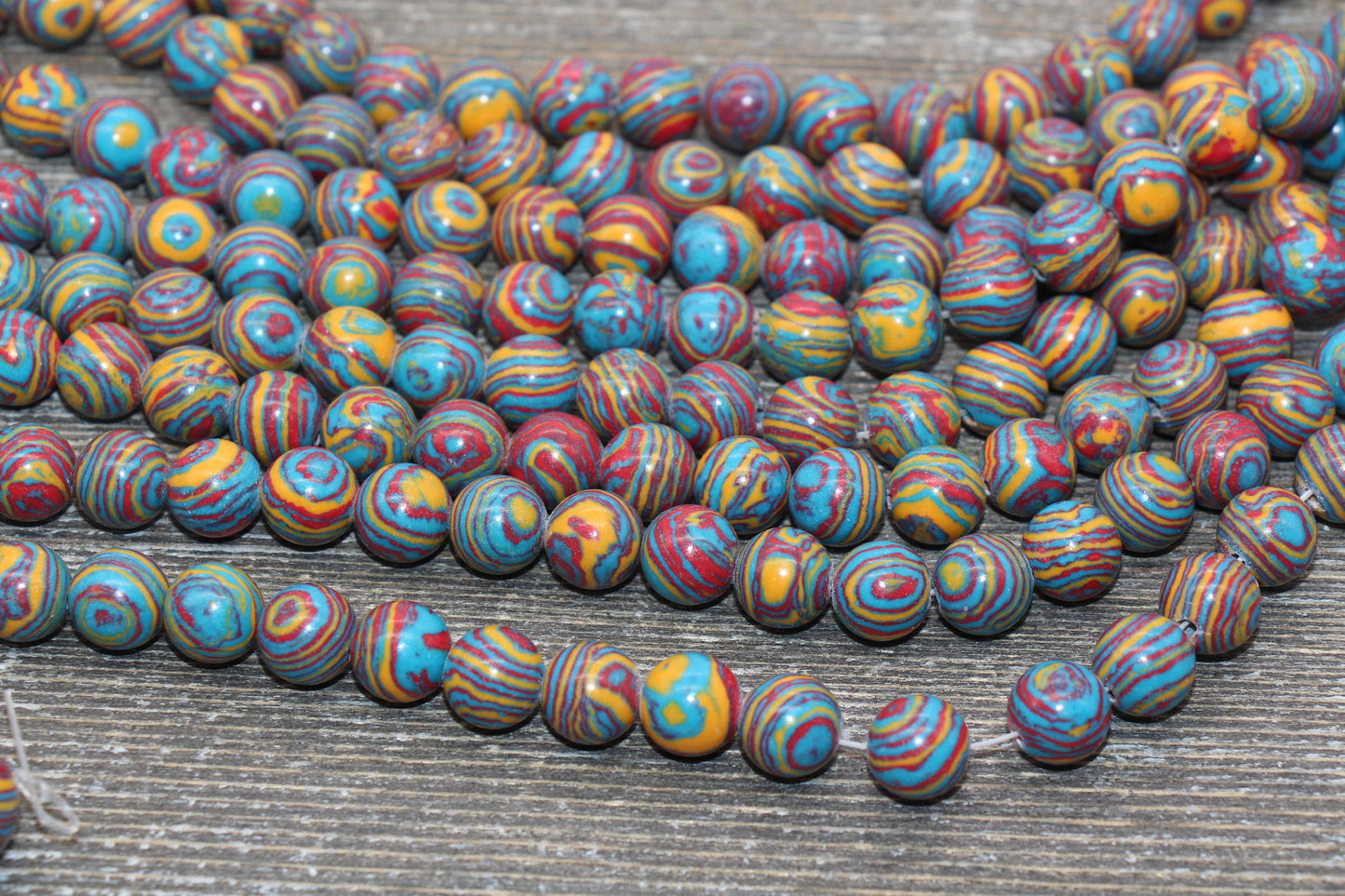 Peacock Stone Beads, Malachite Synthetic Beads, Smooth Gemstone Round Beads, Red Yellow and Blue Beads, Sizes 4mm 6mm 8mm 10mm 12mm #158