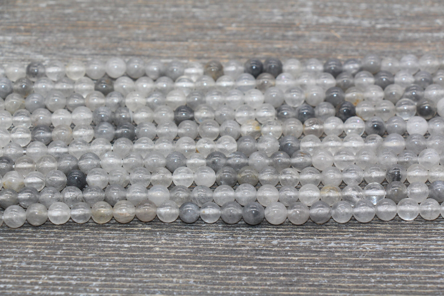 Cloudy Quartz Beads, Gray Cloudy Quartz Gemstone, Smooth Round Beads, Sizes 6mm 8mm 10mm, Full Strand 15.5 inch, #85
