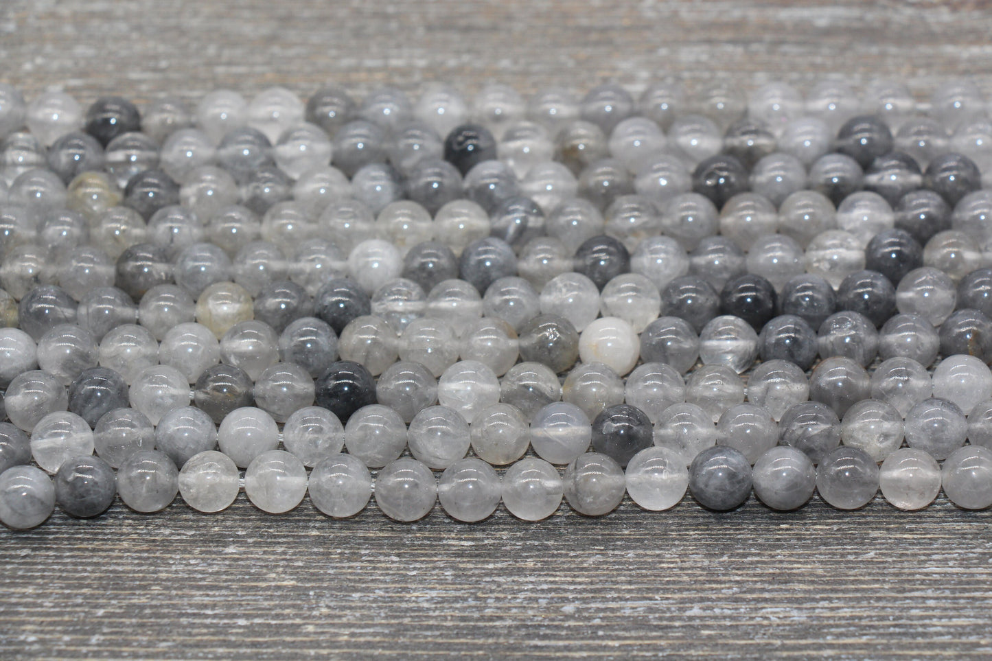Cloudy Quartz Beads, Gray Cloudy Quartz Gemstone, Smooth Round Beads, Sizes 6mm 8mm 10mm, Full Strand 15.5 inch, #85