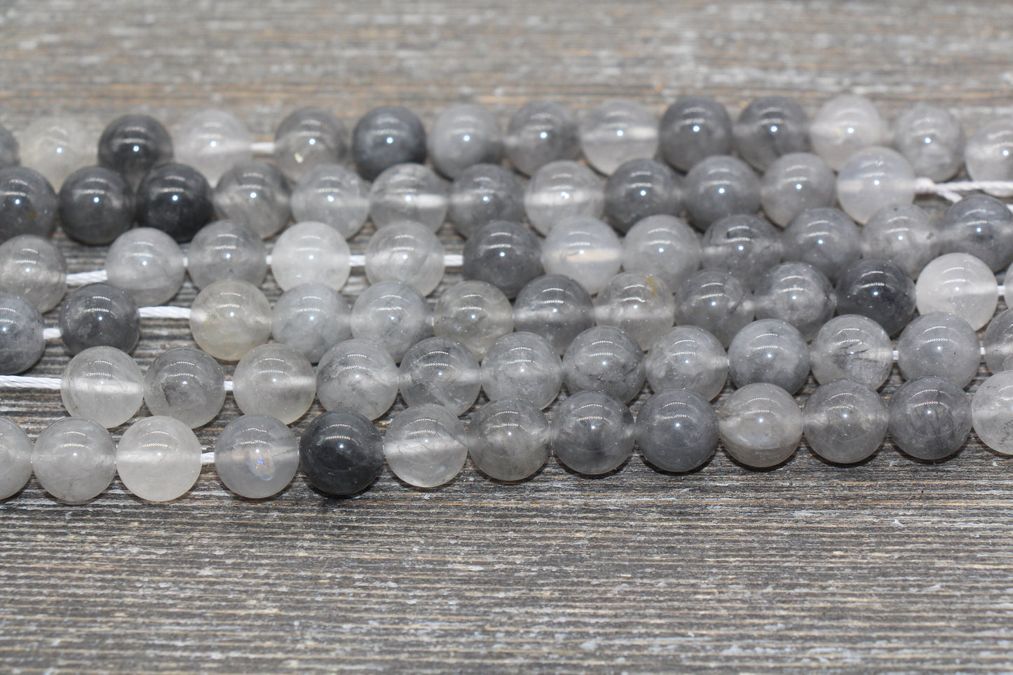 Cloudy Quartz Beads, Gray Cloudy Quartz Gemstone, Smooth Round Beads, Sizes 6mm 8mm 10mm, Full Strand 15.5 inch, #85