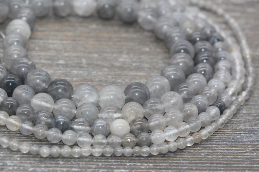 Cloudy Quartz Beads, Gray Cloudy Quartz Gemstone, Smooth Round Beads, Sizes 6mm 8mm 10mm, Full Strand 15.5 inch, #85