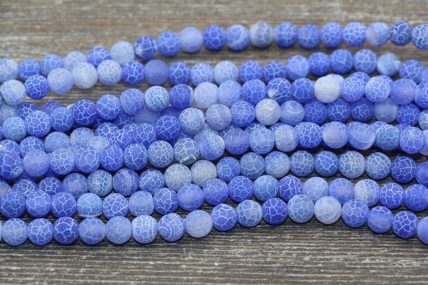 Blue Effloresce Agate Beads, Crackled Agate Bead, Frosted Round Matte Gemstone Loose Beads, 4mm 6mm 8mm 10mm 12mm, Full Strand, #113