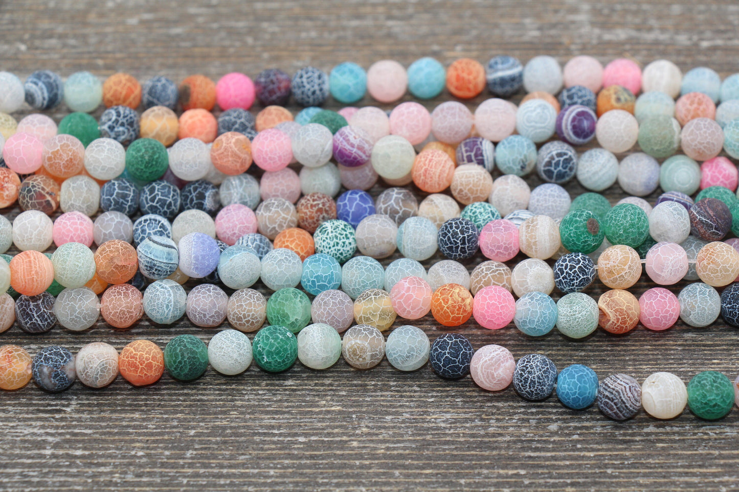 Rainbow Effloresce Agate Beads, Multicolor Crackled Agate Bead, Frosted Matte Gemstone Loose Beads, 4mm 6mm 8mm 10mm 12mm, #209