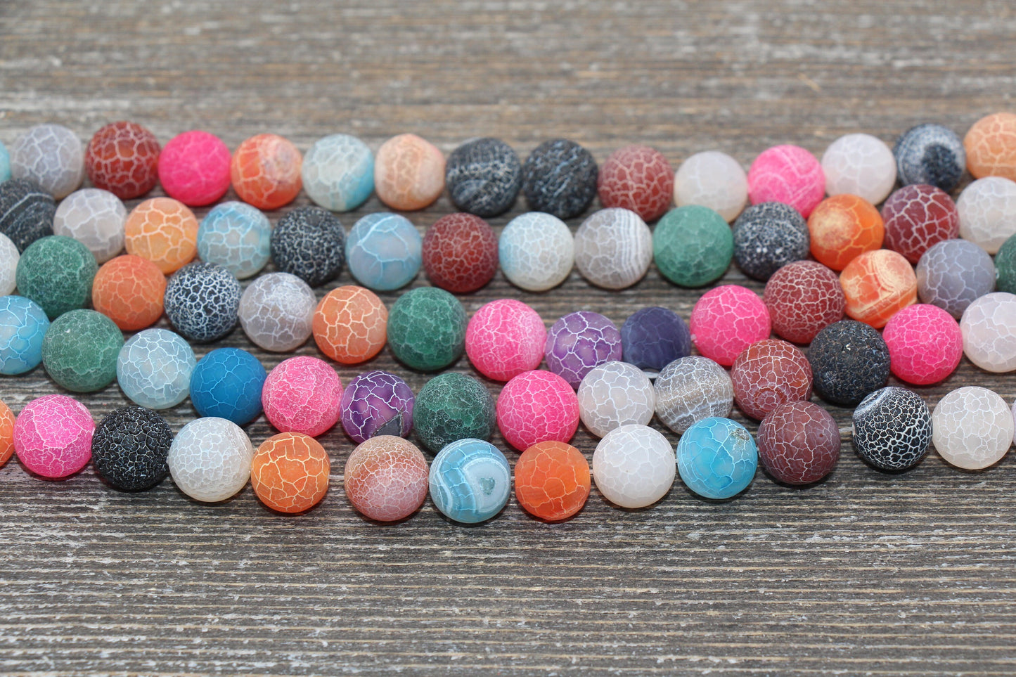 Rainbow Effloresce Agate Beads, Multicolor Crackled Agate Bead, Frosted Matte Gemstone Loose Beads, 4mm 6mm 8mm 10mm 12mm, #209