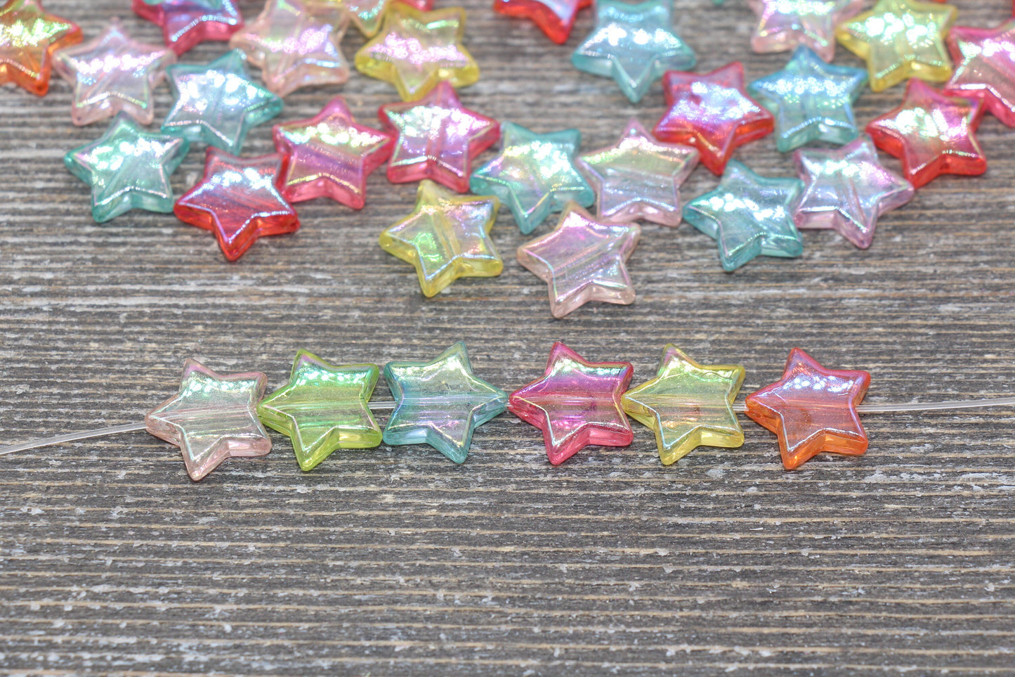 Iridescent Translucent Multicolored Star Beads, Rainbow Acrylic Star Beads, Plastic Colorful Star Beads #1744
