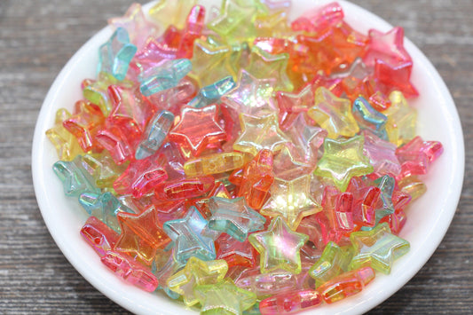 Iridescent Translucent Multicolored Star Beads, Rainbow Acrylic Star Beads, Plastic Colorful Star Beads #1744