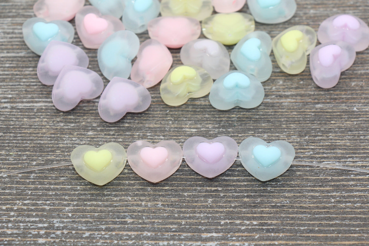 Large Heart Beads, Multicolor Heart Beads, Rainbow Acrylic Heart Beads, Plastic Colorful Heart Beads #1746