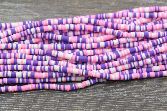 4mm Multicolored Heishi Beads, Multicolor Polymer Clay Disc Beads, African Disc Beads, Vinyl Heishi, 16 inch Strand #284