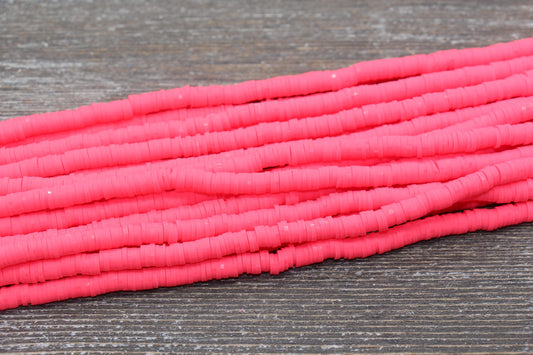 6mm Punch Pink Heishi Beads, Pink Polymer Clay Disc Beads, African Disc Beads, Vinyl Heishi, 16 inch Strand #205