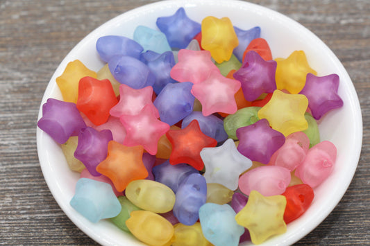 Matte Multicolored Star Beads, Frosted Large Star Beads, Plastic Colorful Star Beads, Chunky Star Beads, Bracelet Beads, #1749