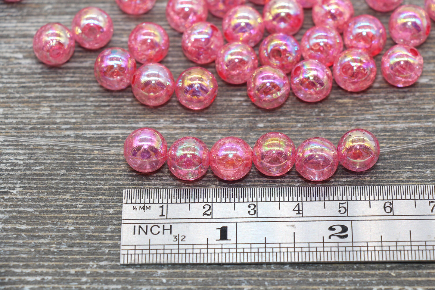 10mm Hot Pink AB Gumball Beads, Iridescent Acrylic Crackle Loose Beads, Bubblegum Beads, Chunky Beads, Smooth Round Plastic Beads #1752