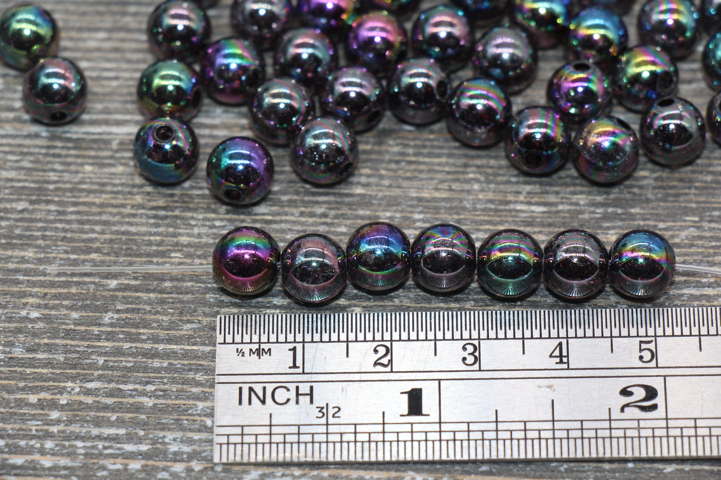 8mm Black AB Gumball Beads, Iridescent Acrylic Crackle Loose Beads, Bubblegum Beads, Chunky Beads, Smooth Round Plastic Beads #1758