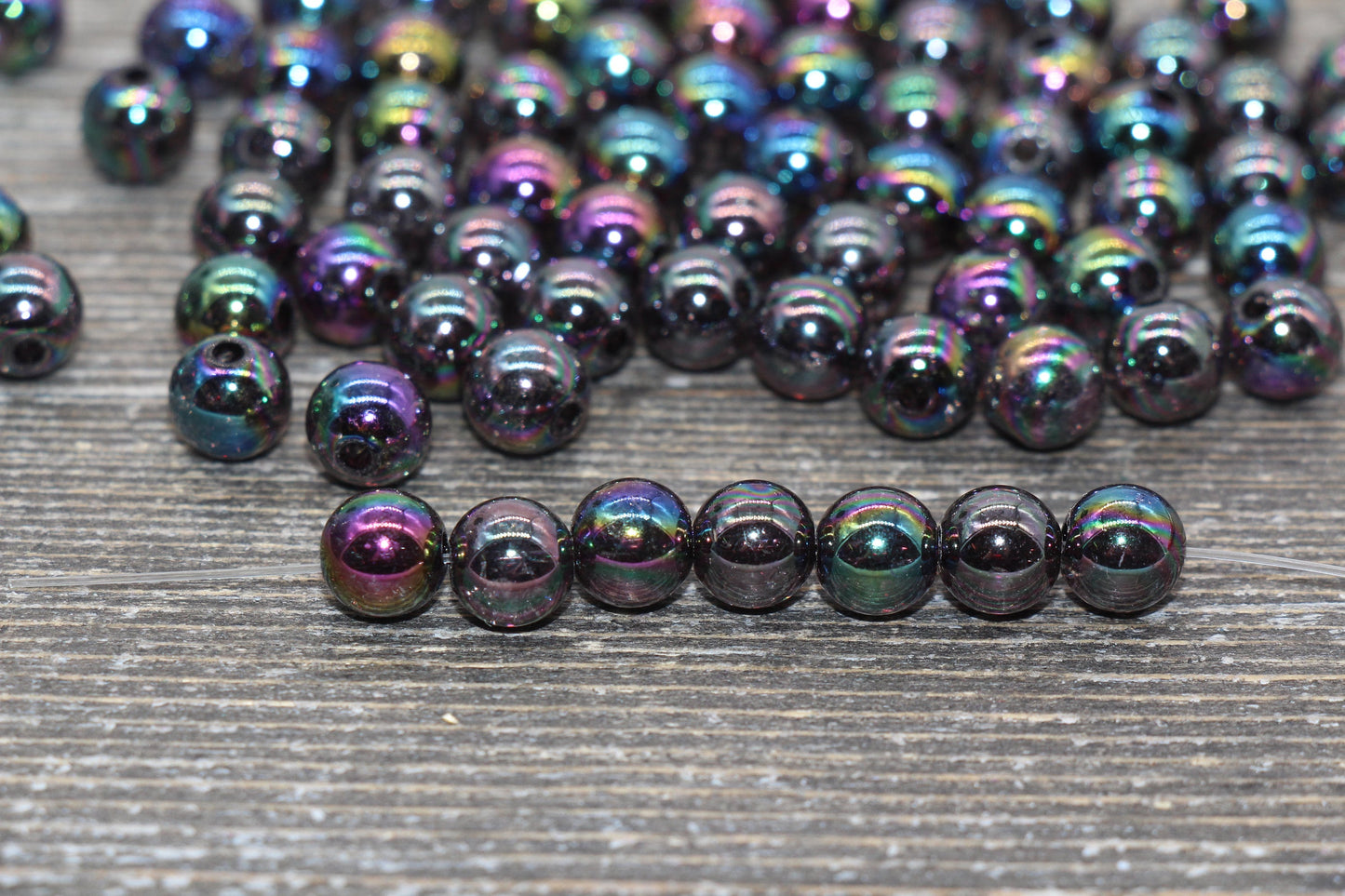 8mm Black AB Gumball Beads, Iridescent Acrylic Crackle Loose Beads, Bubblegum Beads, Chunky Beads, Smooth Round Plastic Beads #1758