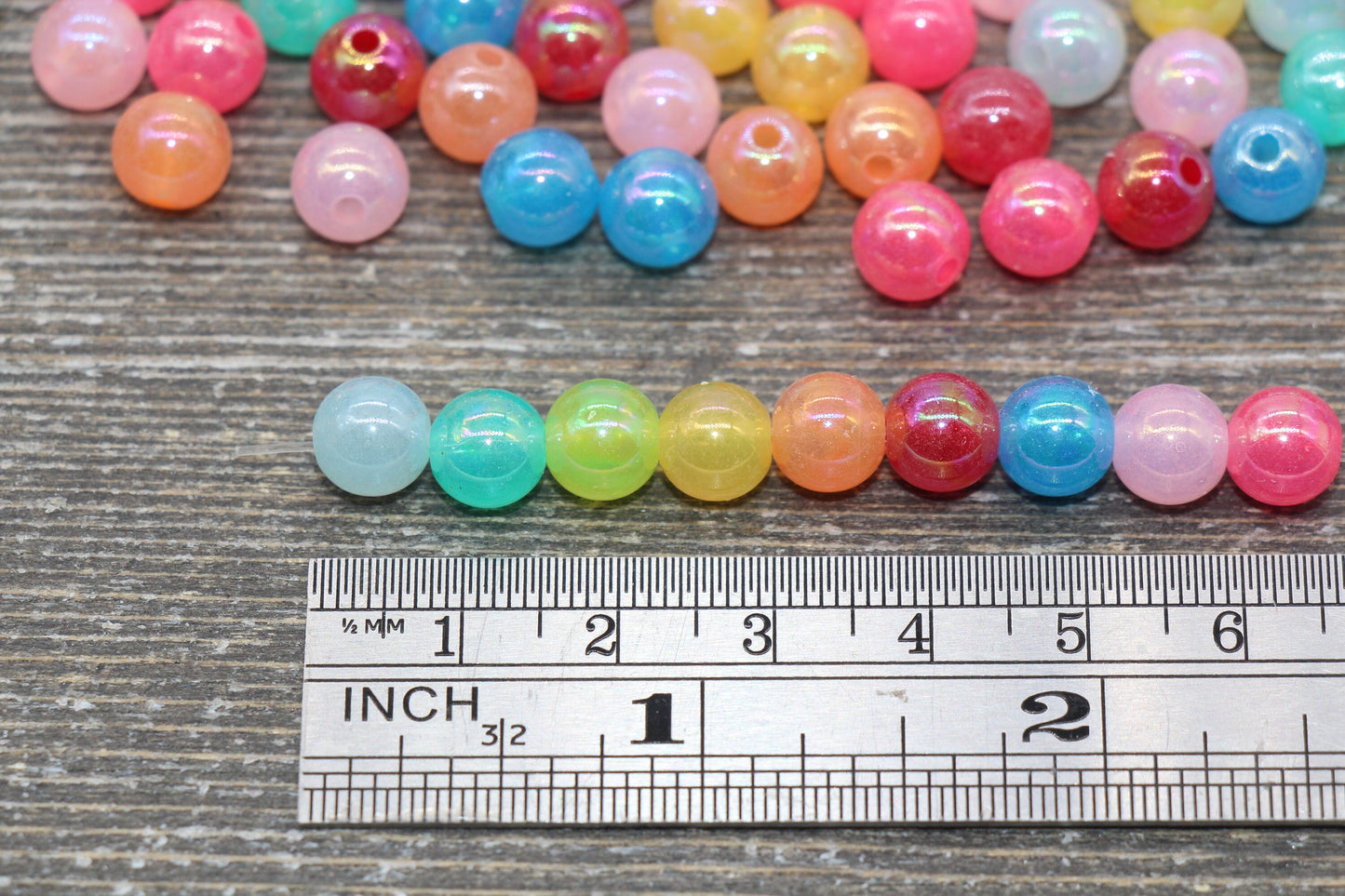 8mm Jelly Multicolor AB Gumball Beads, Iridescent Acrylic Round Loose Beads, Bubblegum Beads, Chunky Beads, Smooth Round Plastic Beads #1761