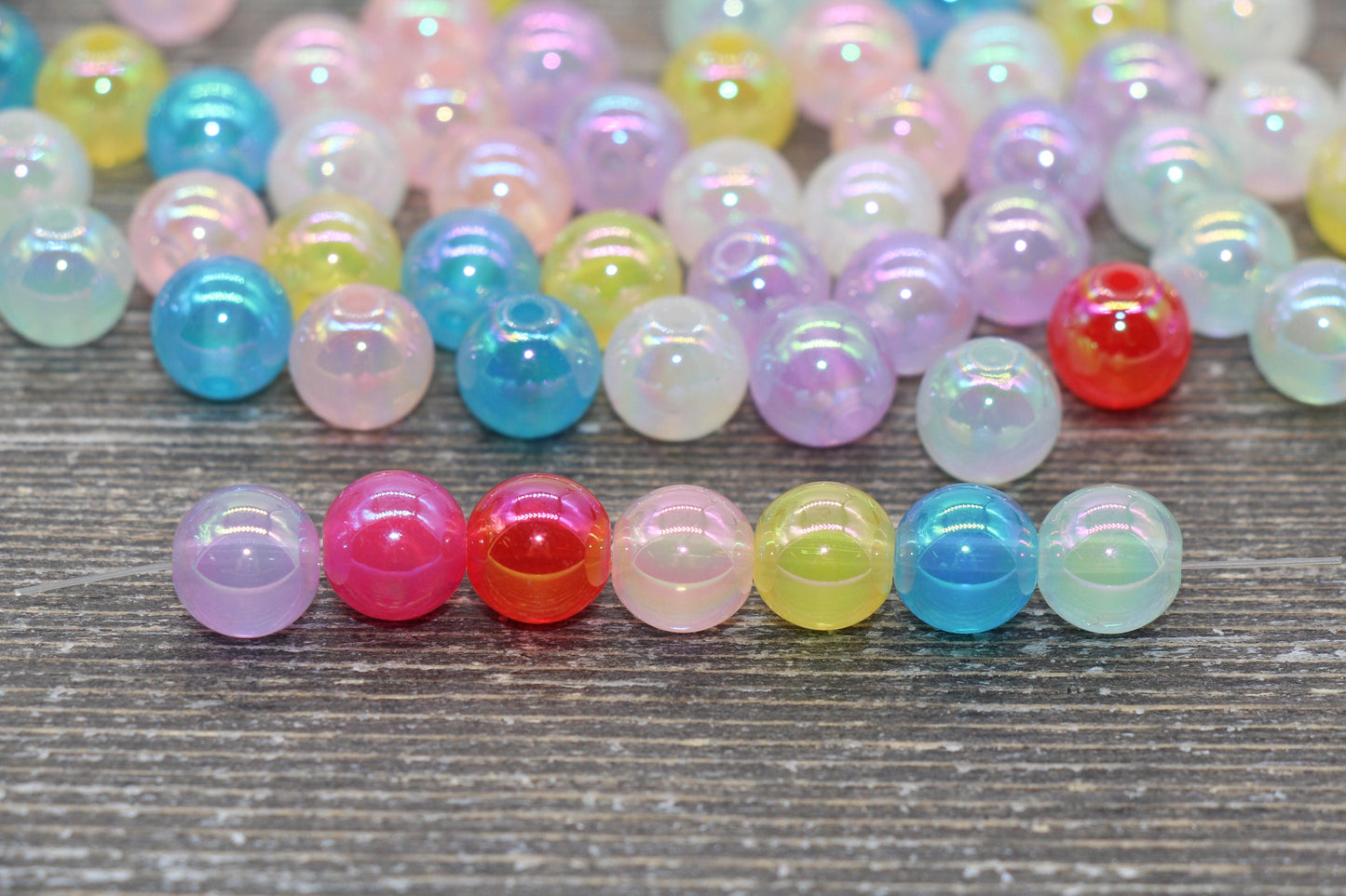 10mm Jelly Multicolor AB Gumball Beads, Iridescent Acrylic Loose Beads, Bubblegum Beads, Chunky Beads, Smooth Round Plastic Beads #1762