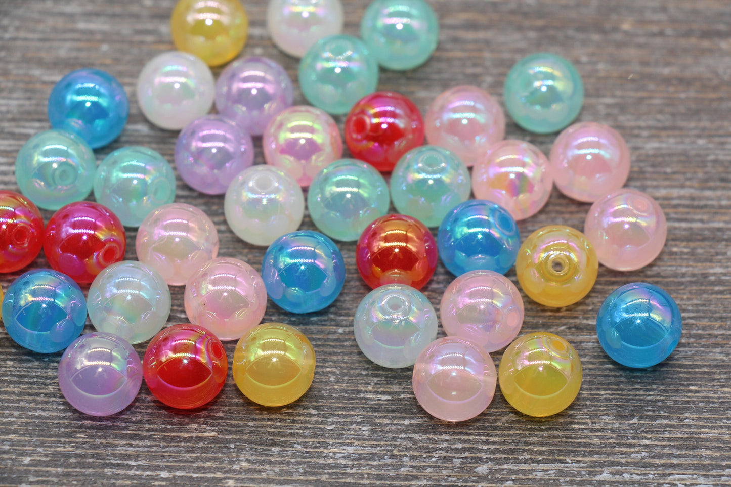 12mm Jelly Multicolor Iridescent Gumball Beads, Rainbow AB Acrylic Loose Beads, Bubblegum Beads, Chunky Beads, Smooth Round Beads #1763