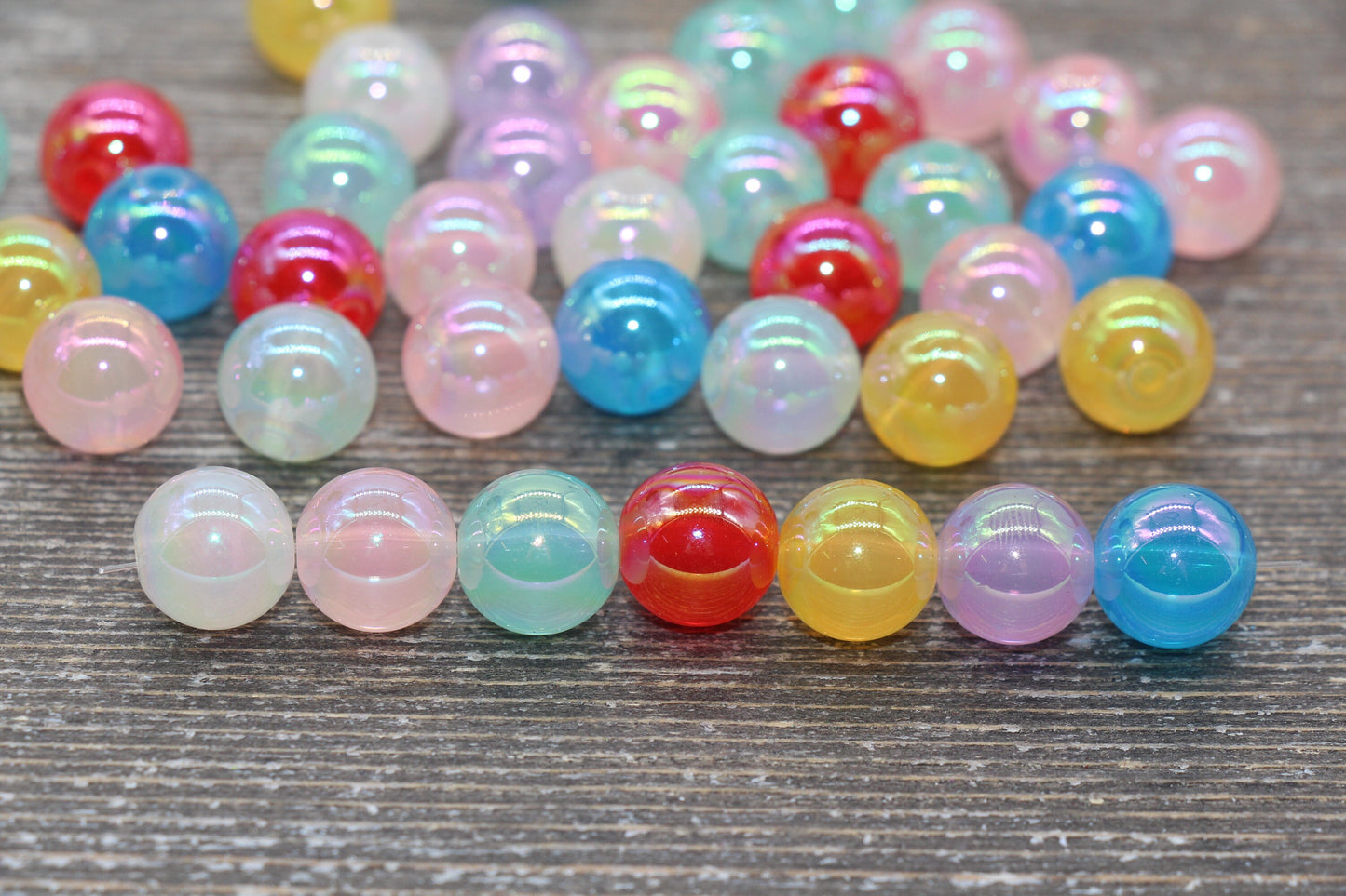 12mm Jelly Multicolor Iridescent Gumball Beads, Rainbow AB Acrylic Loose Beads, Bubblegum Beads, Chunky Beads, Smooth Round Beads #1763