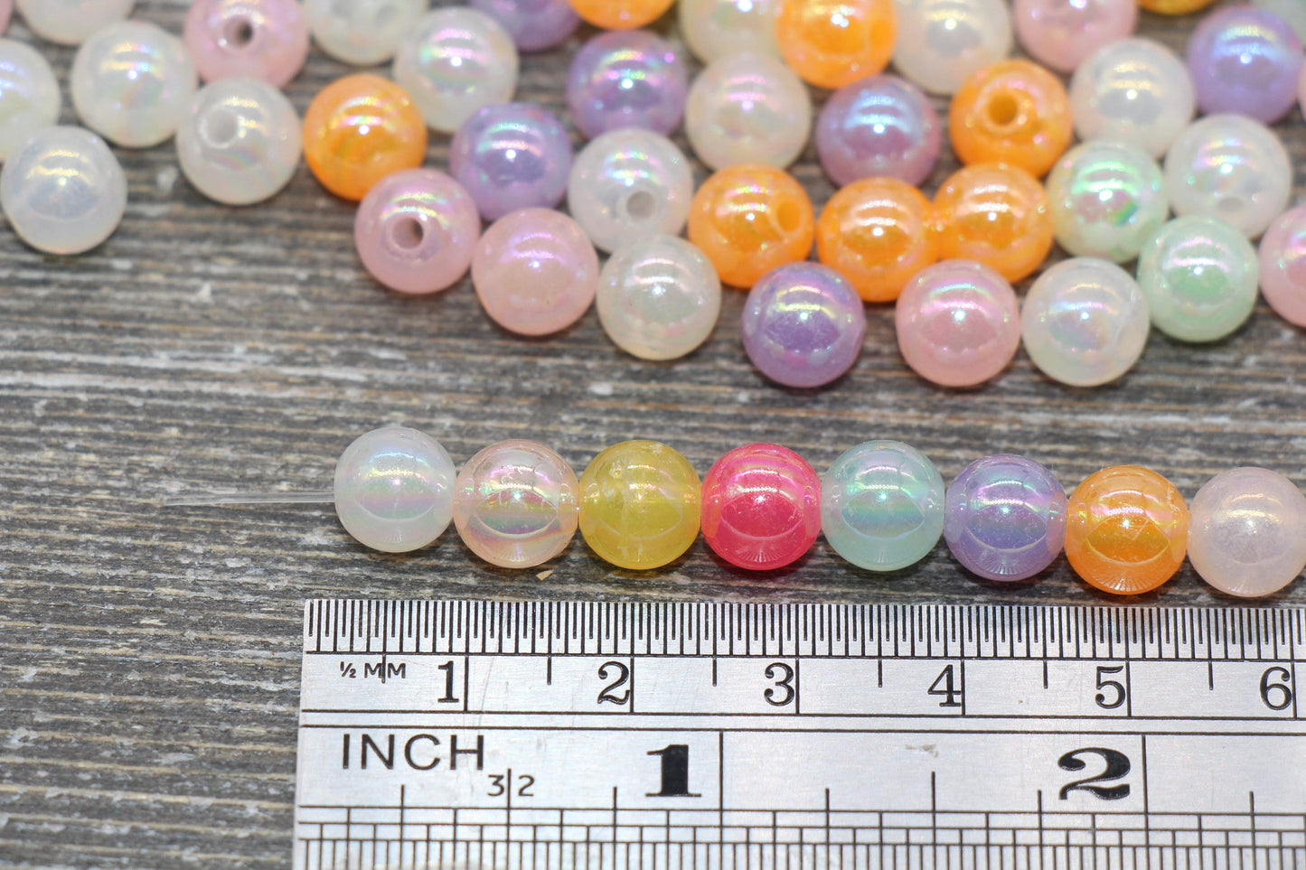 8mm Jelly Pastel Multicolor AB Gumball Beads, Iridescent Round Loose Beads, Bubblegum Beads, Chunky Beads, Smooth Round Plastic Beads #1764