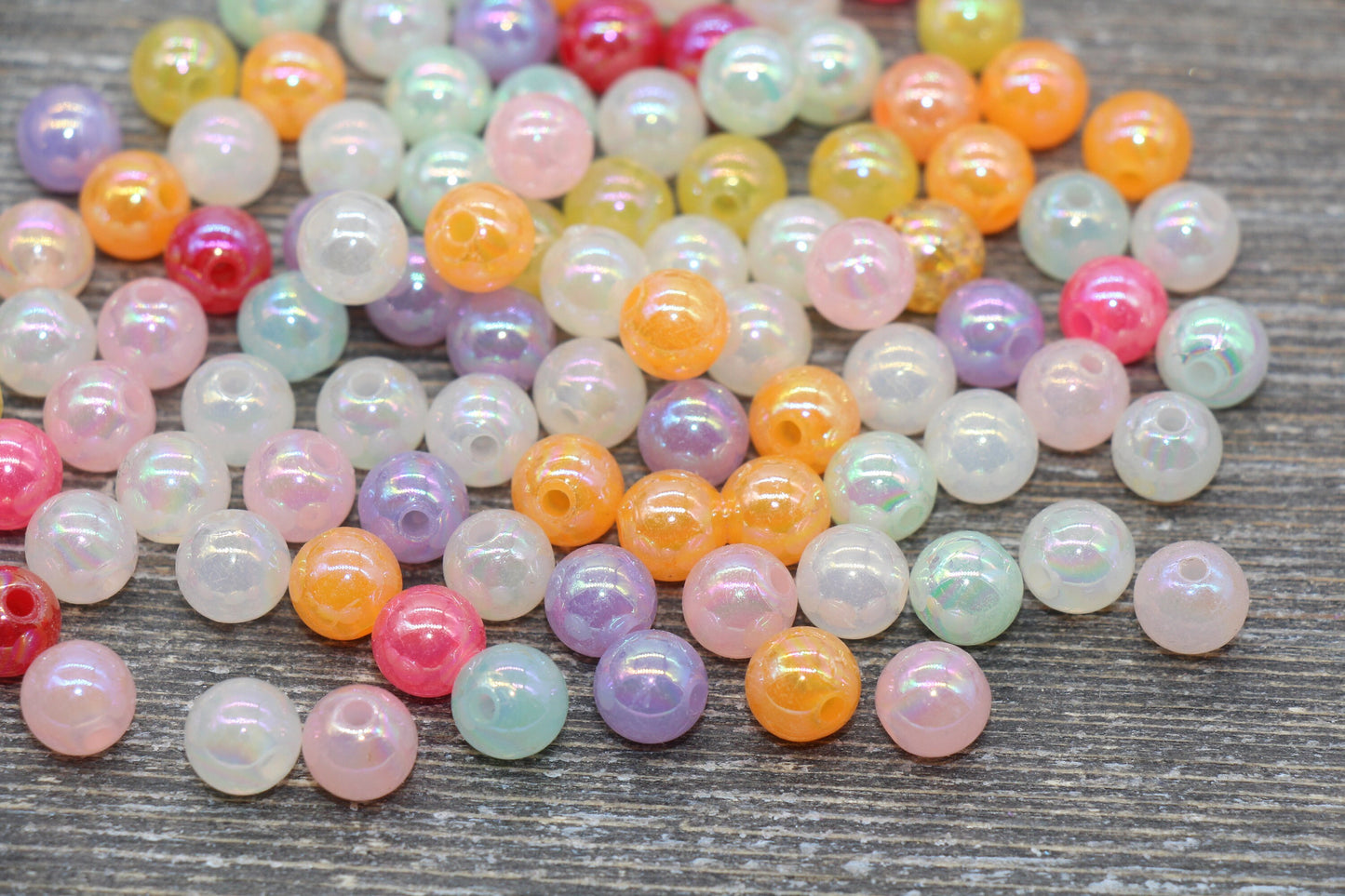 8mm Jelly Pastel Multicolor AB Gumball Beads, Iridescent Round Loose Beads, Bubblegum Beads, Chunky Beads, Smooth Round Plastic Beads #1764