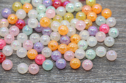 8mm Jelly Pastel Multicolor AB Gumball Beads, Iridescent Round Loose Beads, Bubblegum Beads, Chunky Beads, Smooth Round Plastic Beads #1764