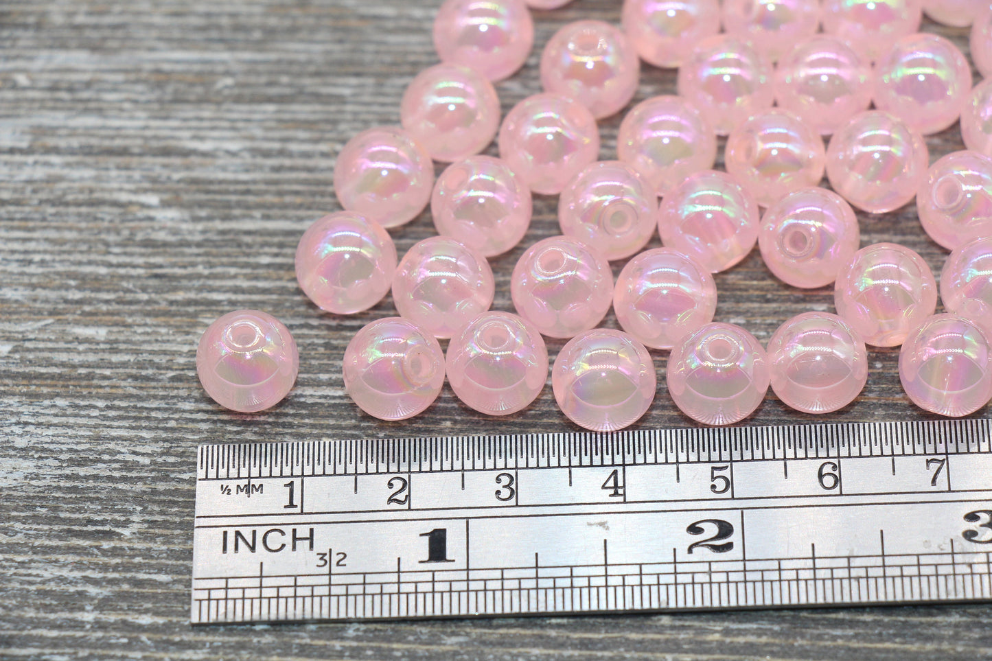 10mm Jelly Pink AB Gumball Beads, Iridescent Acrylic Loose Beads, Bubblegum Beads, Chunky Beads, Smooth Round Plastic Beads #1769
