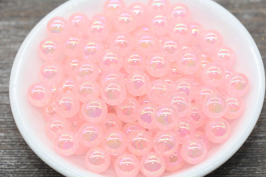10mm Jelly Pink AB Gumball Beads, Iridescent Acrylic Loose Beads, Bubblegum Beads, Chunky Beads, Smooth Round Plastic Beads #1769