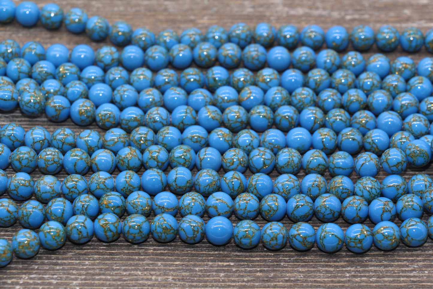 Gold Lace Turquoise Beads, Blue Gemstone Beads, Gemstone Smooth Round Beads, Sizes 4mm 6mm 8mm 10mm 12mm, 15.5 inch, #211