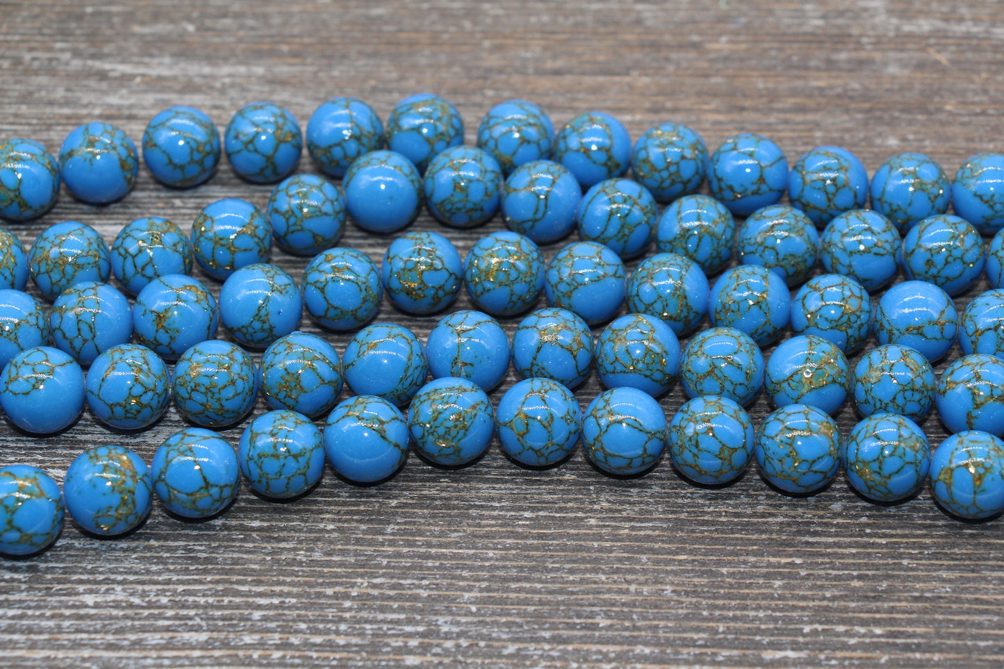 Gold Lace Turquoise Beads, Blue Gemstone Beads, Gemstone Smooth Round Beads, Sizes 4mm 6mm 8mm 10mm 12mm, 15.5 inch, #211