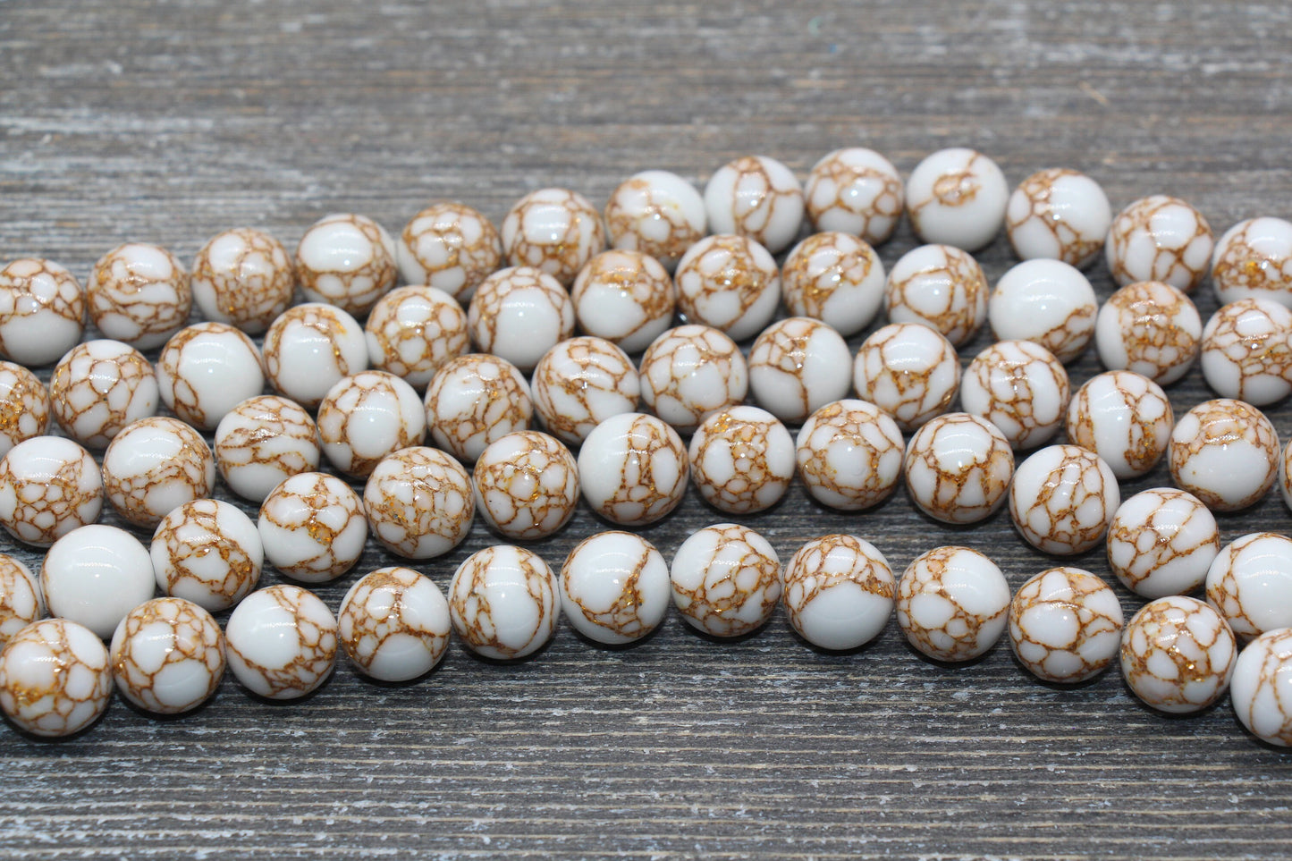 Gold Lace Turquoise Beads, White Turquoise with Gold Lace Gemstone Beads, Smooth Round Beads, Sizes 4mm 6mm 8mm 10mm 12mm, 15.5 inch, #210