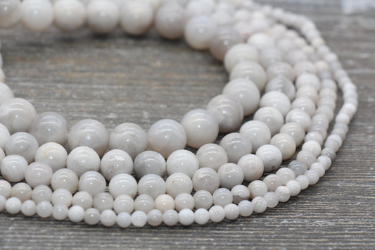 White Crazy Lace Agate Beads, Gemstone Round Loose Beads, Sizes 4mm 6mm 8mm 10mm 12mm , Full Strand 15.5 inch, #213