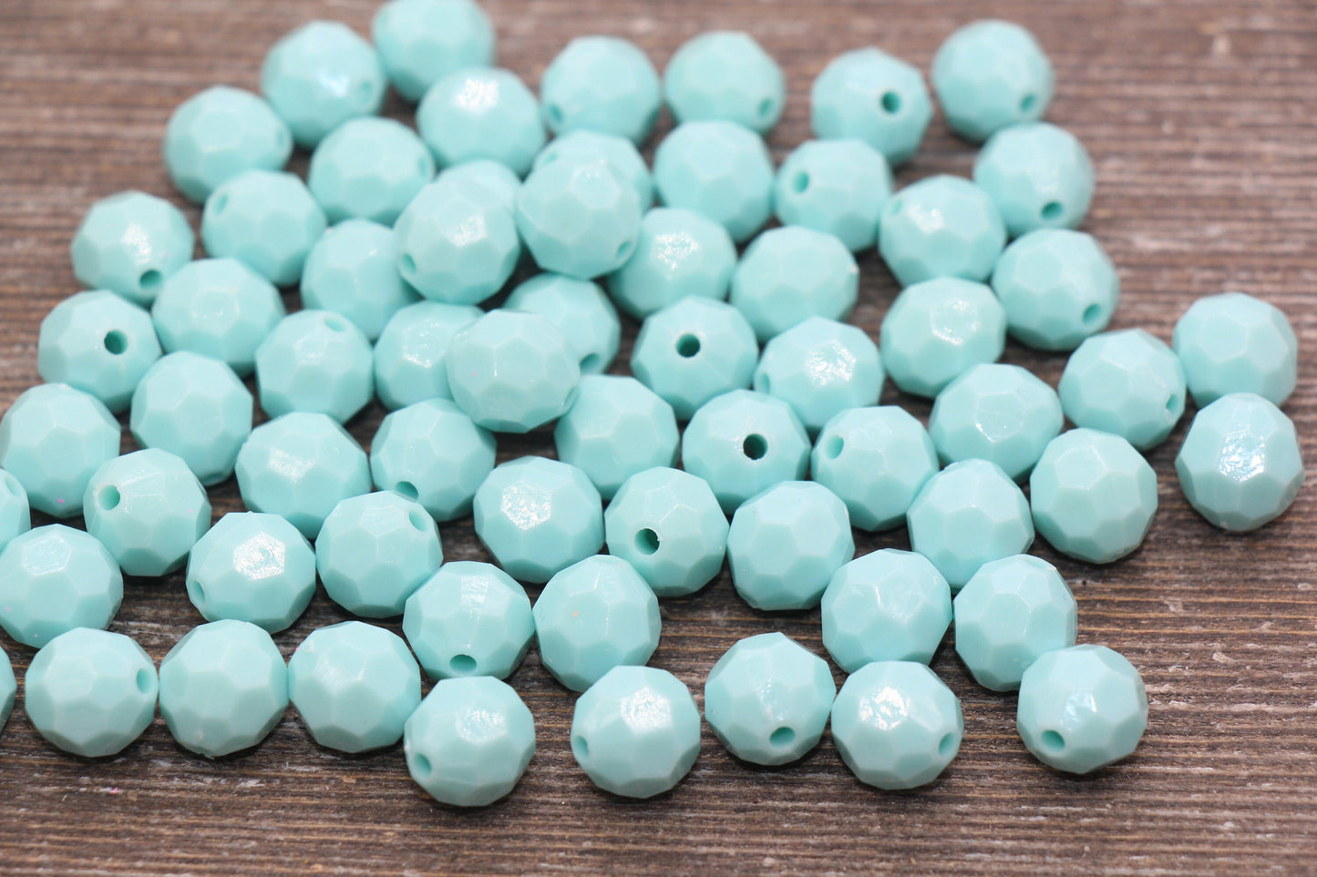 10mm Mint Blue Faceted Gumball Beads, Round Acrylic Loose Beads, Chunky Beads, Faceted Plastic Beads, Bubblegum Beads #571