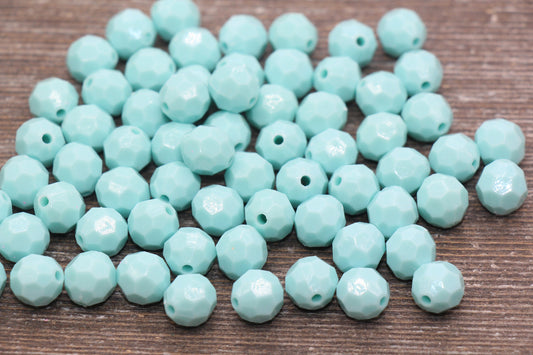 10mm Mint Blue Faceted Gumball Beads, Round Acrylic Loose Beads, Chunky Beads, Faceted Plastic Beads, Bubblegum Beads #571