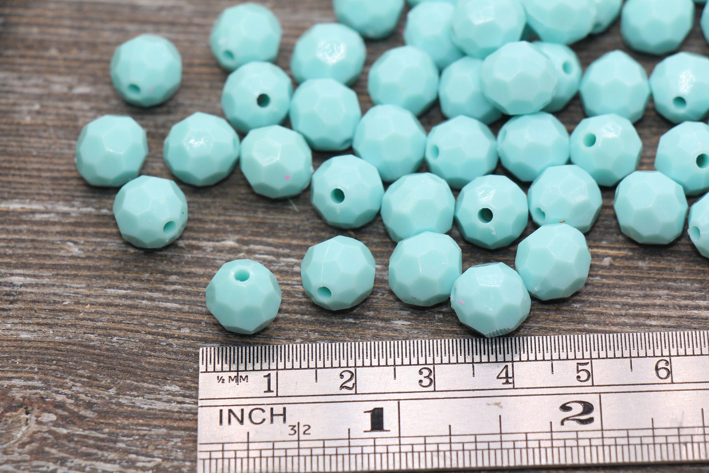 10mm Mint Blue Faceted Gumball Beads, Round Acrylic Loose Beads, Chunky Beads, Faceted Plastic Beads, Bubblegum Beads #571
